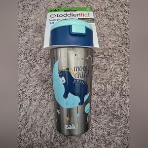 Zak Designs Double Wall Stainless Steel Straw Bottle - Moon Bear - 12oz